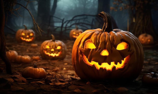 abóboras de abóbora de halloween e cara de abóbora no velho de madeira