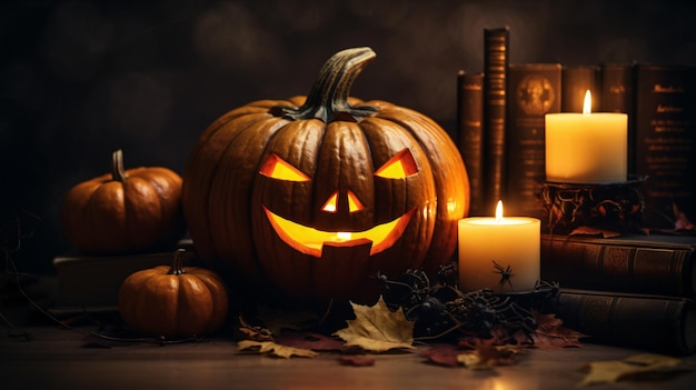 Abóboras de Halloween à luz de velas