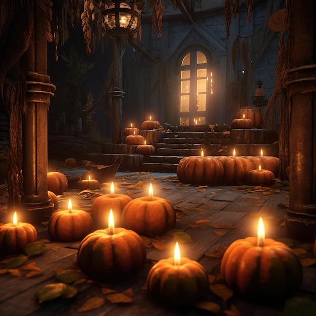 Abóboras de Halloween com velas