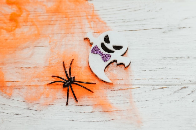 Abóboras de Halloween de brinquedo com feltro e falso teia de aranha acessórios de decoração festiva para festas