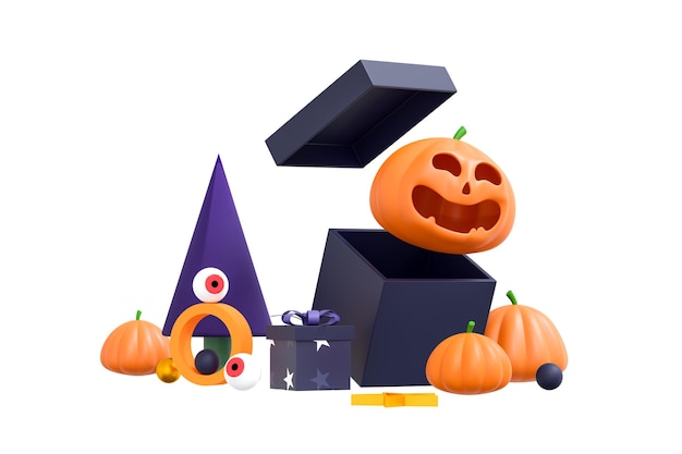 Abóboras de Halloween em fundo branco para cartaz de banner de cartão de saudação artigo de blog marketing de mídia social ilustração 3D