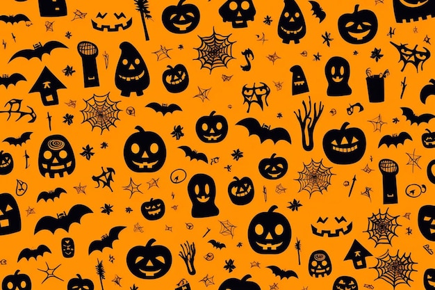 Foto abóboras de halloween em um fundo amarelo.