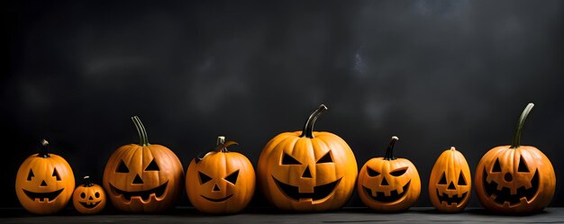 Abóboras de Halloween fofas em um grande banner colorido