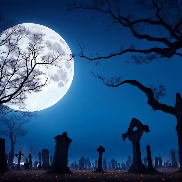 Abóboras de Halloween no cemitério O fundo da noite assustador gerado Ai