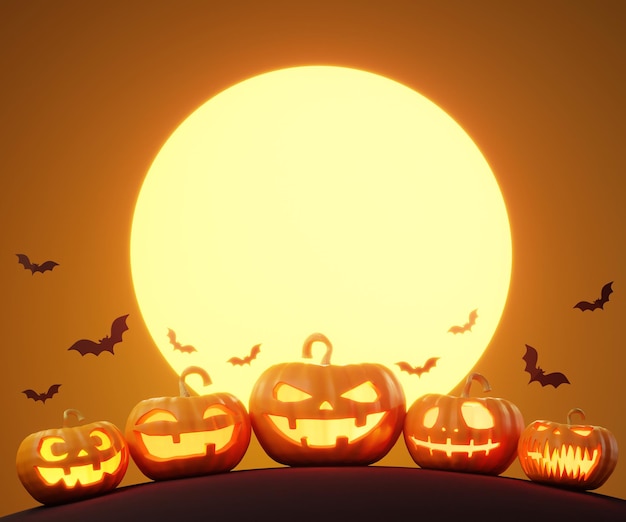 Abóboras de Halloween sob o luar. ilustração 3D