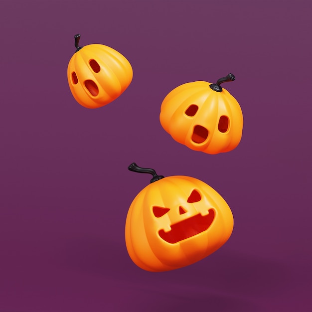 Abóboras de halloween voando laranja em roxo