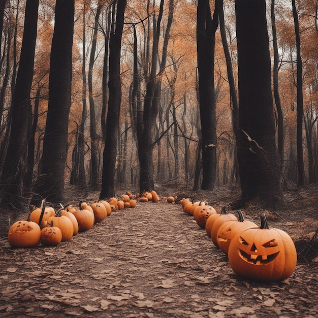 Abóboras fofas de Halloween na floresta geradas por IA