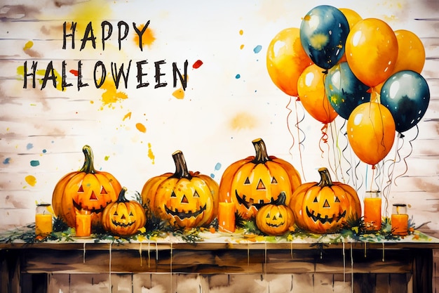 Abóboras fofas, engraçadas e sorridentes Balões próximos Feliz Halloween