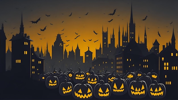 Abóboras no cemitério na noite assustadora cenário de Halloween gerado por IA