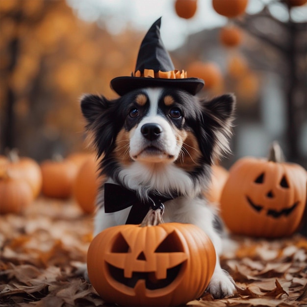 Abóboras sacarias de Halloween com cachorro fofo geradas por IA