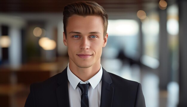 Un abogado feliz y sonriente con un traje formal.