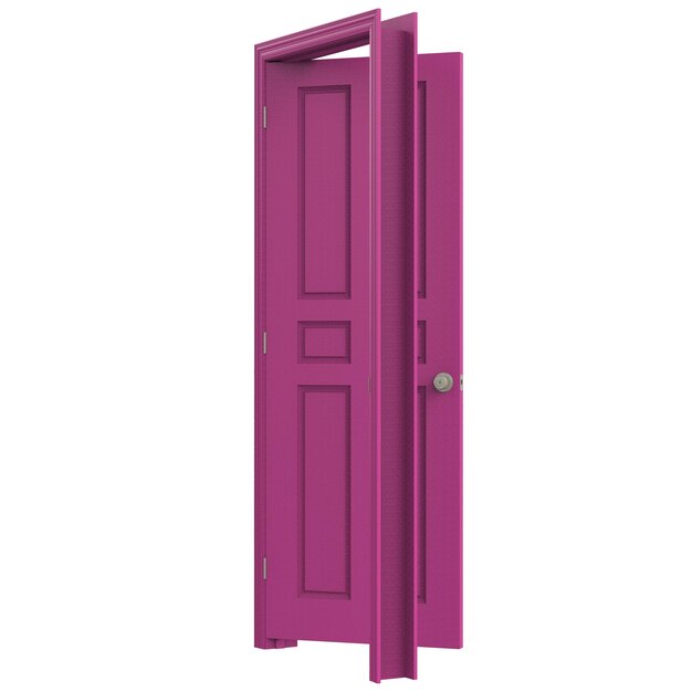 Foto abra a porta rosa isolada fechada renderização de ilustração 3d
