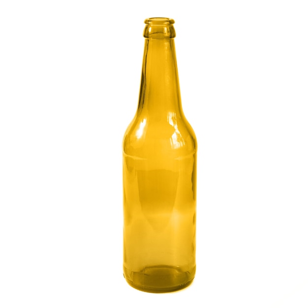 Abra la botella de cerveza de cristal vacía