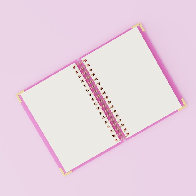 abra las páginas del cuaderno en fondo rosa