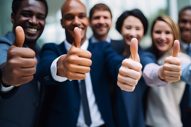 Foto abraçando a diversidade uma equipe unida mostrando sua aprovação foto vibrante de escritório com homens satisfeitos
