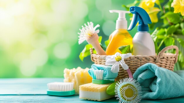 Abraçando escovas de limpeza ecológicas, esponjas e produtos naturais para uma frescura e p