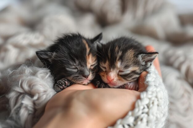 Abraçando Novos Começos Mulheres aconchegando gatinhos recém-nascidos Ideais para blogs de animais de estimação