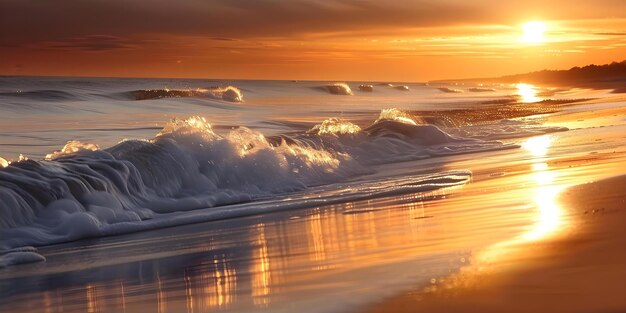 Abrace a serenidade das ondas que batem na costa e o sol que brilha na praia Conceito Fotografia de praia Capturas de pôr-do-sol Serenidade à beira-mar Vibrações oceânicas Felicidade costeira