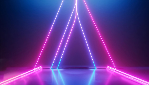 Abrace o espaço cibernético Resumo 3D renderize linhas de neon em brilho ultravioleta rosa e azul