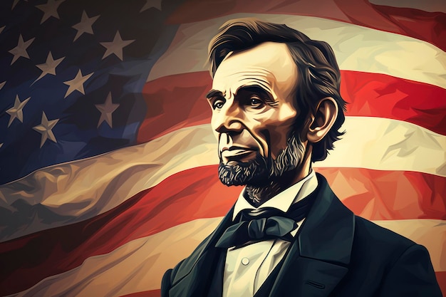 Abraham Lincoln y la bandera estadounidense 4 de julio Guerra civil Presidentes de Estados Unidos Feliz Día de la Independencia de los Estados Unidos