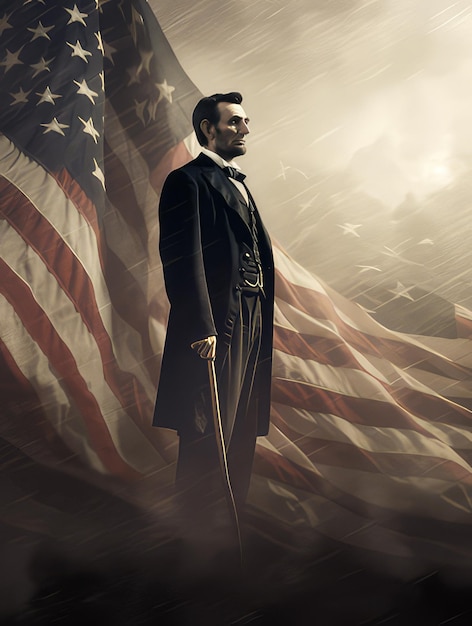 Abraham Lincoln fica com a bandeira americana background