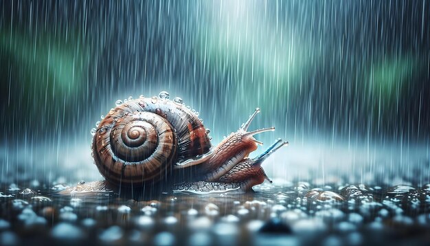 Foto abraza la lluvia el cautivador viaje de un caracol en un día lluvioso capturando la esencia de las vidas por