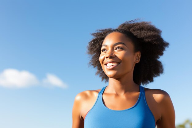 Abrazando la alegría de la aptitud al aire libre Una mujer negra estimulando la resistencia en el entrenamiento de maratón