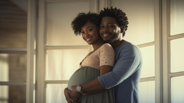 Abrazando el amor Mujer negra embarazada y esposo comparten un tierno retrato