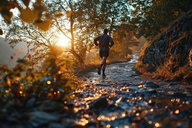 Abrazando un estilo de vida activo un hombre en forma corre por la ciudad durante su rutina matutina