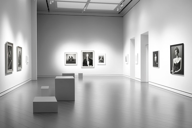 Abrazando el minimalismo: un espacio blanco tranquilo que atrae la creatividad, una galería prístina o una habitación para la exploración artística creada con tecnología de IA generativa