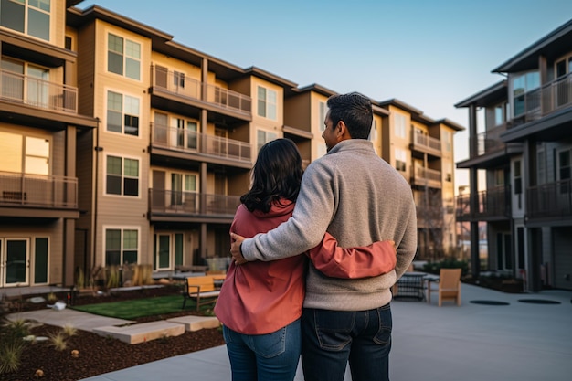 Abrazando nuevos comienzos Pareja joven abrumada de alegría en su nuevo apartamento