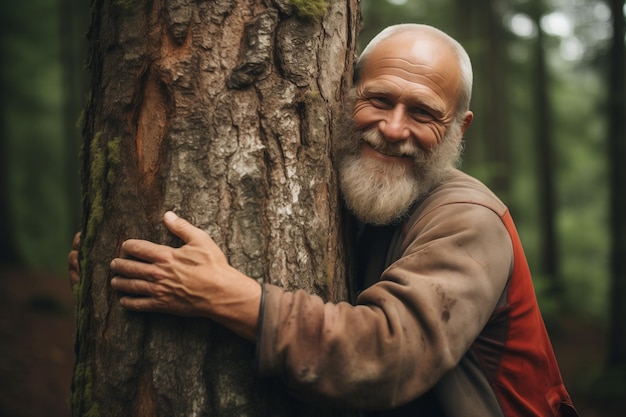 Abrazando el planeta en un gesto de amor y compromiso con la naturaleza con una persona abrazando un árbol