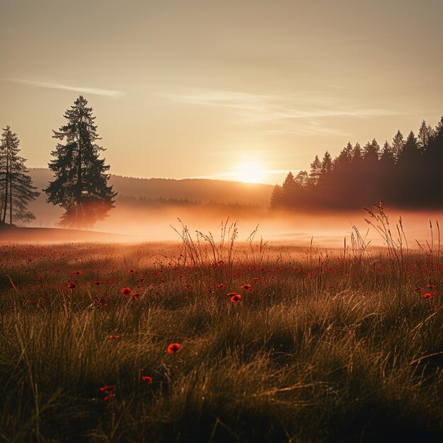 El abrazo del amanecer Un prado minimalista al amanecer