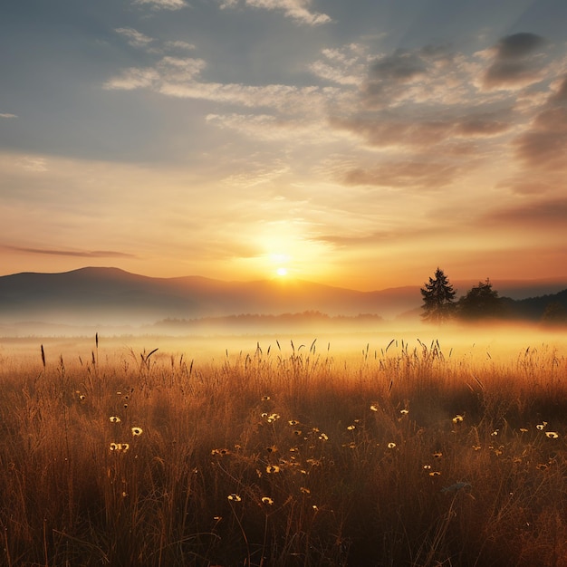 El abrazo del amanecer Un prado minimalista al amanecer