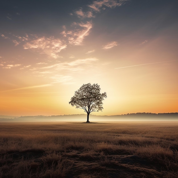 El abrazo del amanecer Un prado minimalista al amanecer