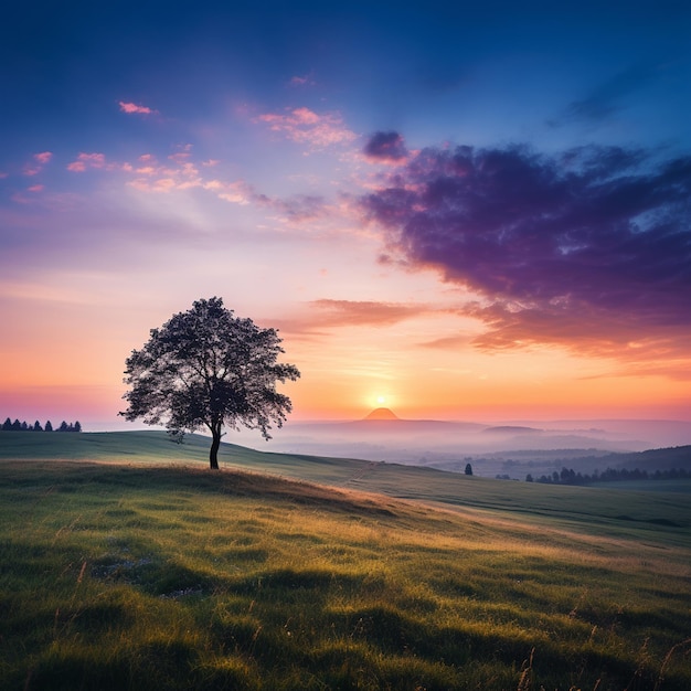 El abrazo del amanecer Un prado minimalista al amanecer