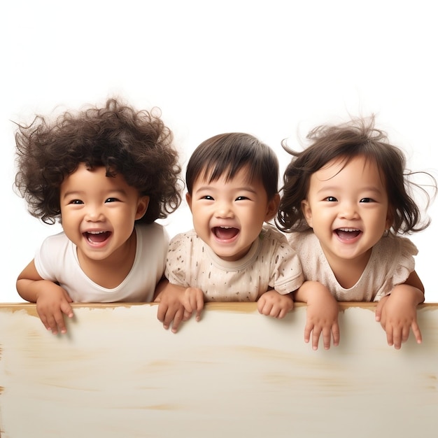 Foto abrazo conmovedor entre tres bebés generative ai