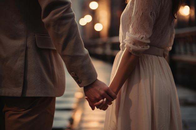 Un abrazo eterno una pareja romántica unida en la felicidad de tomarse de la mano