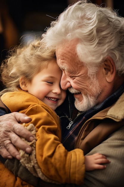 un abrazo entre generaciones como un abuelo y un nieto