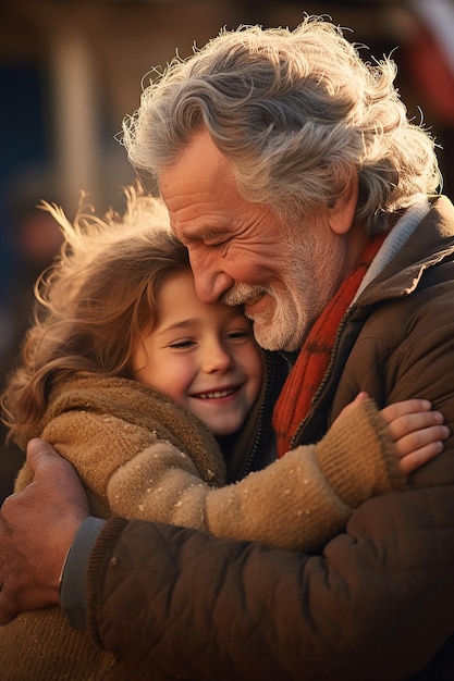 un abrazo entre generaciones como un abuelo y un nieto