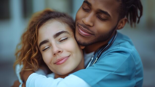 Foto el abrazo íntimo de una pareja joven