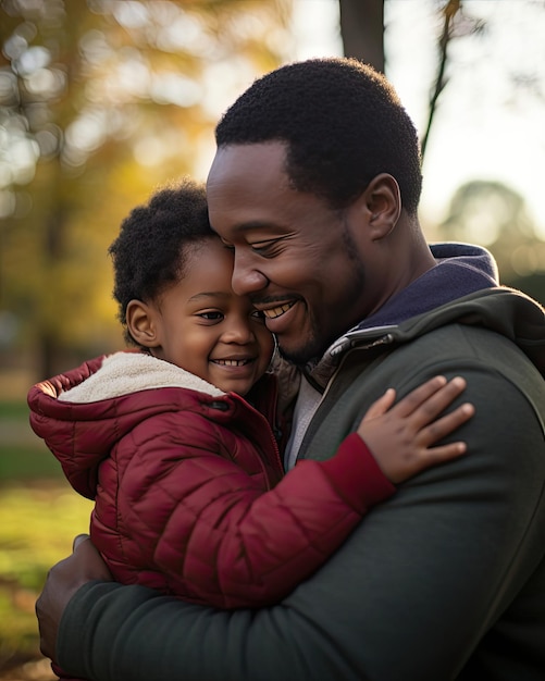 un abrazo de padre e hijo en otoño.