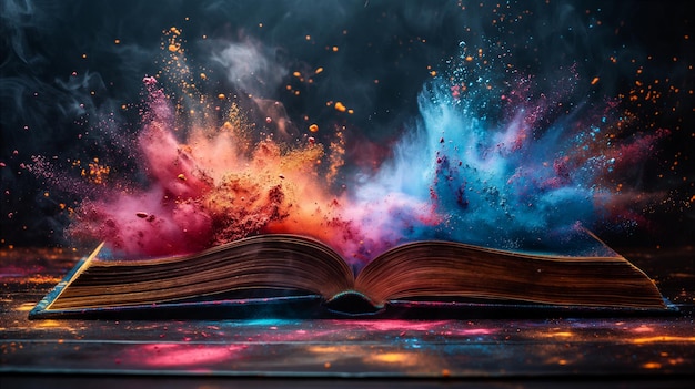 Abre un libro con la IA generativa de la explosión de pólvora colorida