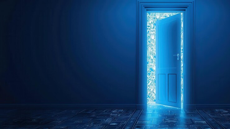 Abre la puerta a las oportunidades financieras que simbolizan nuevas posibilidades económicas y caminos hacia la riqueza