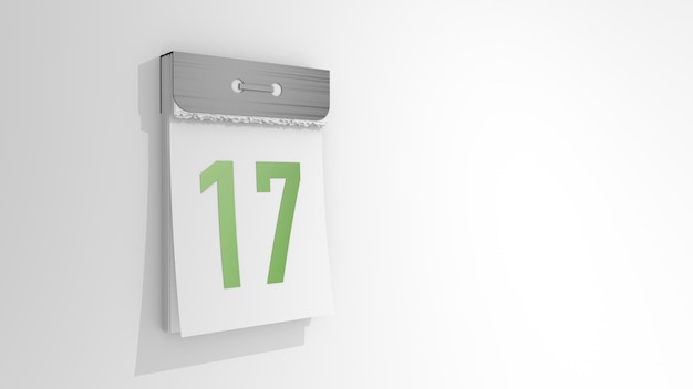 Abreißkalender mit Nummer 17 Stilvolle 3D-Darstellung des siebzehnten Datums