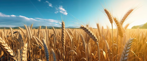 abrir espigas doradas de trigo en el campo