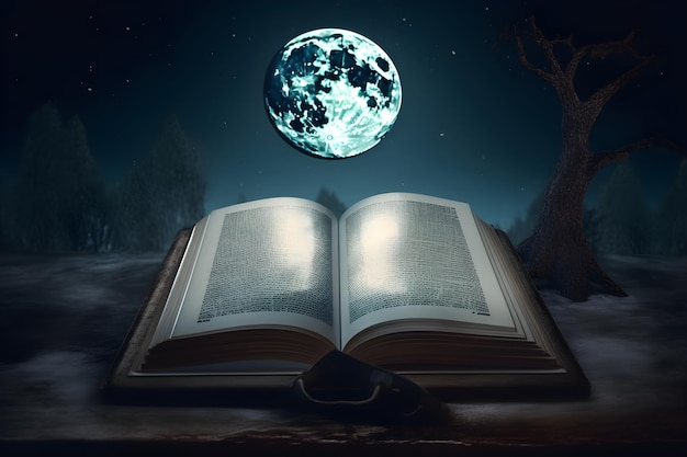 Abrir páginas del viejo libro mágico Astrología concepto esotérico del zodíaco AI generativa