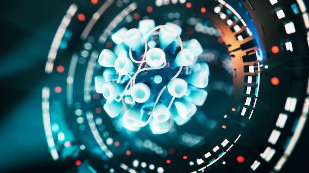 Abs COVID19 virus 3d imagen renderizada sobre fondo desenfocado Concepto de infección viral MERSCoV SAR