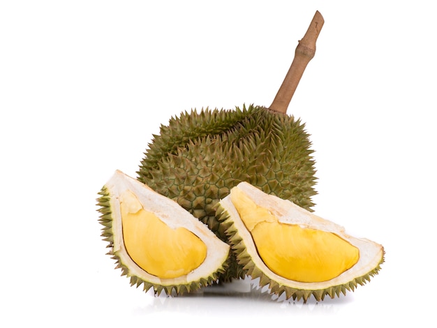 Foto abschluss herauf schuss auf durian, süßer könig der früchte auf hölzernem hintergrund