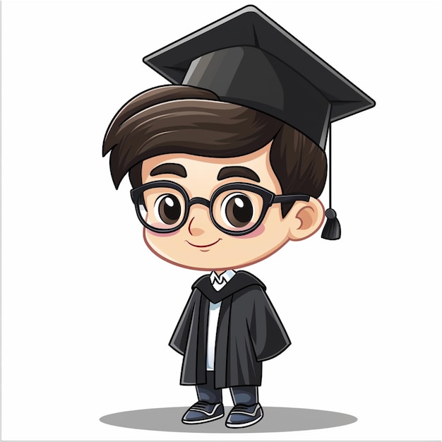 Abschluss-Student-Vektor-Charakter Chibi-Illustration auf massivem weißen Hintergrund
